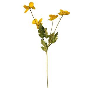 Yellow Artificial Poppy Flower Stems Silk & Plastic Foliage Single Stem Realisti